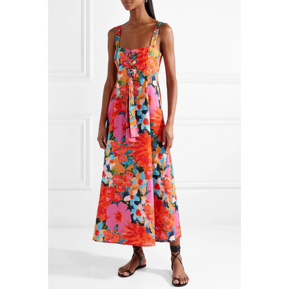 Mara Hoffman mei linen midi dress red florals - Picture 2 of 13